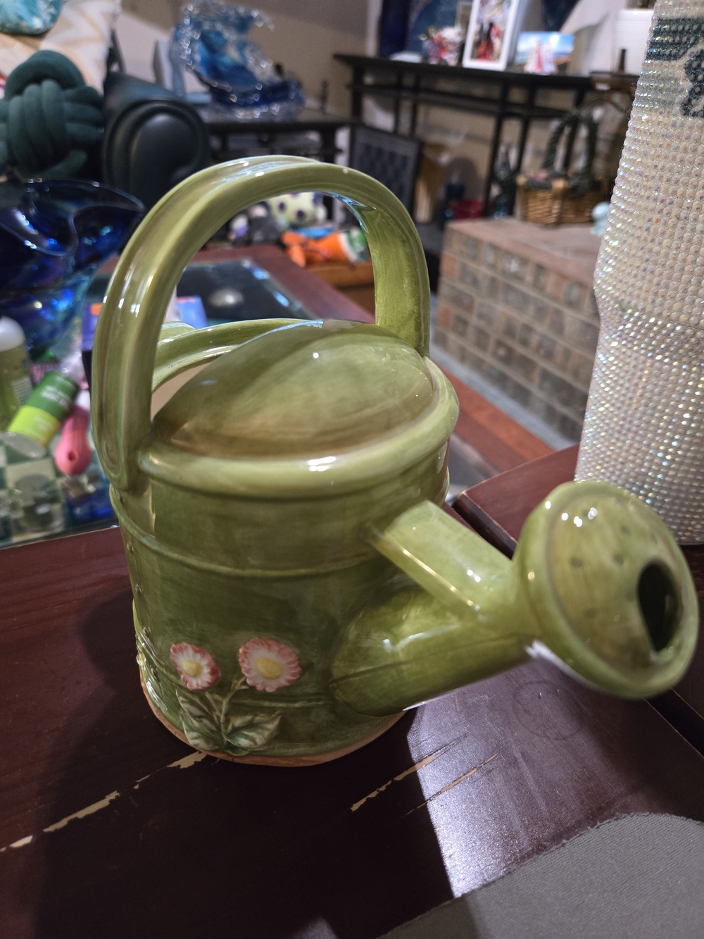 Enesco Betrix Potter Green Ceramic Watering Can Planter with Floral Detail